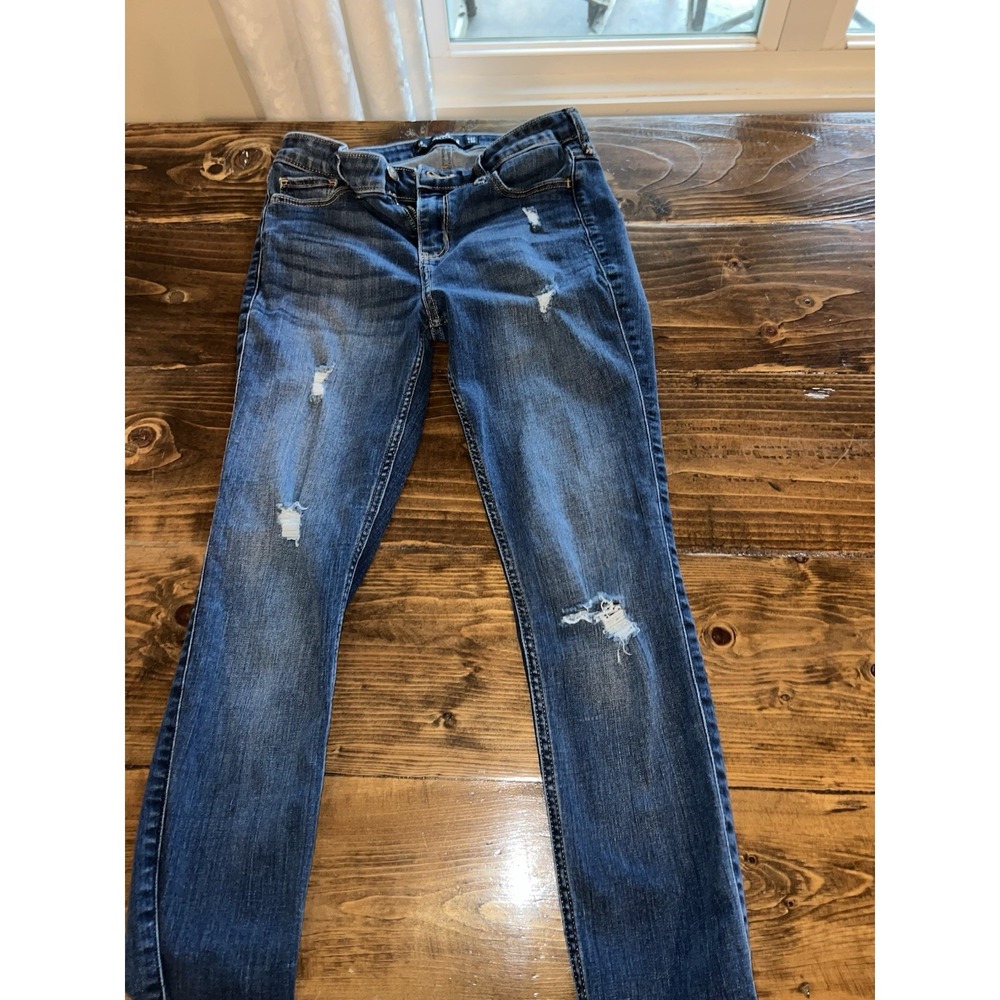 Hollister Distressed Mid Rise Skinny Women's size 5 27x30 Dark Blue Denim Jeans